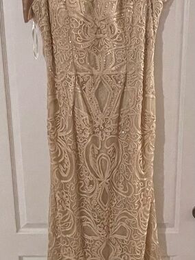 Beaded Champagne Lace Evening Gown